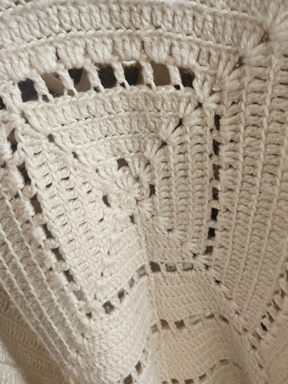 Cream Brown Neutral Cottagecore Crochet Throw Blanket - Soft Textured Knit